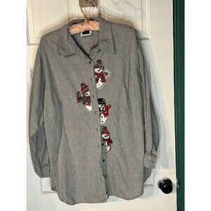 C.S.T. Sport Women's Embroidered Snowman Button-Up Shirt Size 20W 100% Cotton Gr